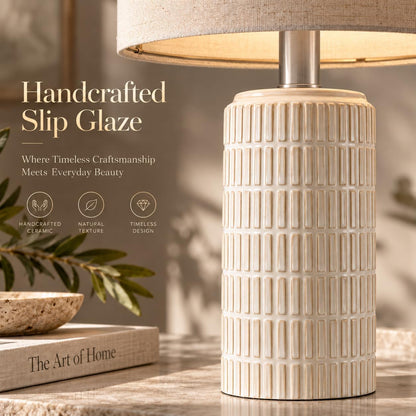 PoKat 23'' Bedside Table Lamp for Bedroom Nightstands, Modern Ceramic Decor