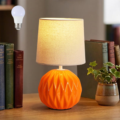 Pink Ceramic Table Lamp with Linen Shade, Small Bedside Lamp for Bedroom