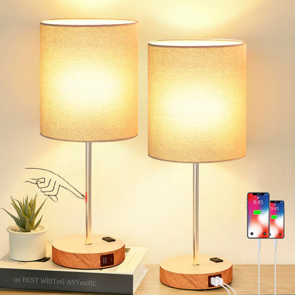 Set of 2 Touch Control Table Lamps with 2 USB & AC Outlet, 3-Way Dimmable Bedside Nightstand Lamps for Bedroom Living Room Nursery, 800 Lumens 5000K Daylight Bulbs Included