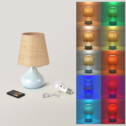 Ziqqeelam Brown Small Bedside Table Lamp for Bedroom, Farmhouse Bedroom Lamps for Nightstand, Rattan Lamp Shade Table Lamps for Small Spaces for Kitchen Counter, Home Office, Living Room, Kids Dorm