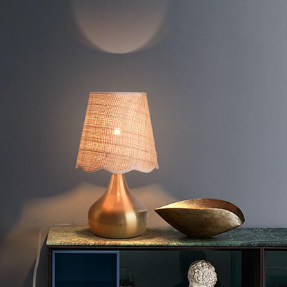 Ziqqeelam Brown Small Bedside Table Lamp for Bedroom, Farmhouse Bedroom Lamps for Nightstand, Rattan Lamp Shade Table Lamps for Small Spaces for Kitchen Counter, Home Office, Living Room, Kids Dorm