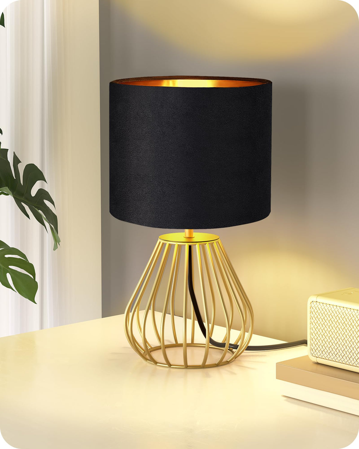 Gold Table Lamp, 12.6 Inch Small Bedside Lamp with 2700K LED Bulb