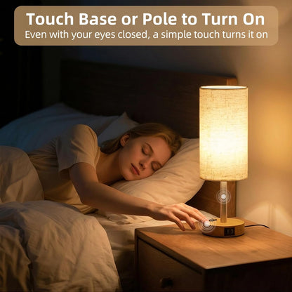 Table Lamp for Bedroom, High-Sensitivity Touch, AC Outlet, USB A+C