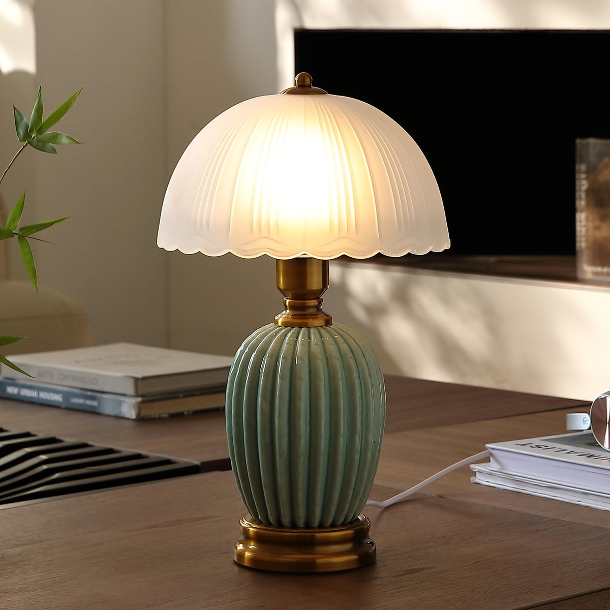 Glivpny 16" Vintage Ceramic Table Lamp for Bedroom,Mushroom Lamps (LD001)