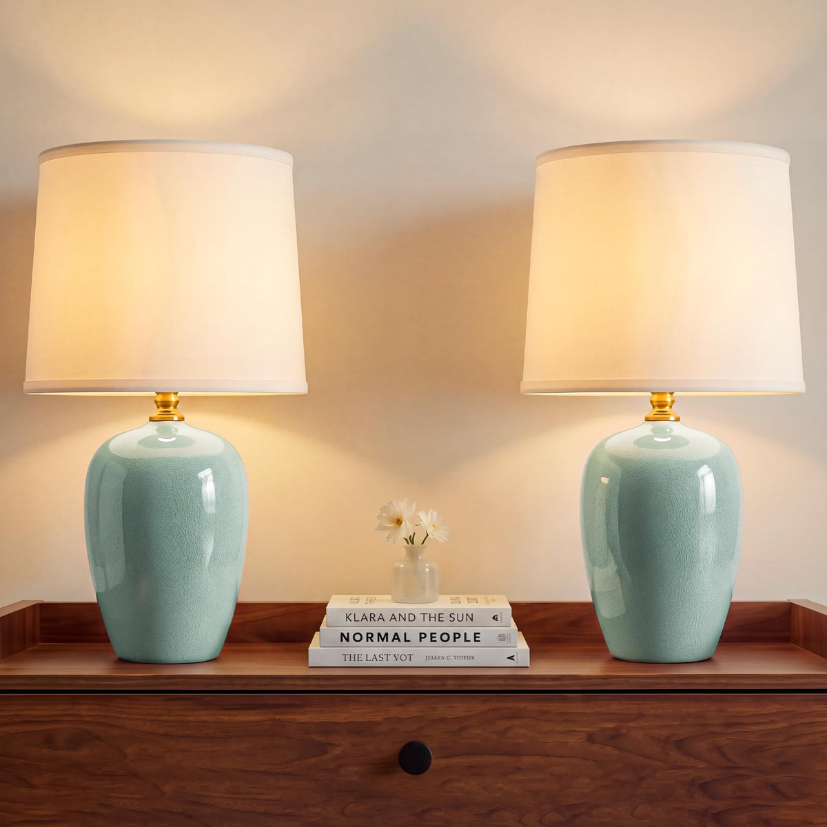 Dawnwake 19.1" Ceramic Table Lamps Set of 2 for Bedroom Living Room,Cream