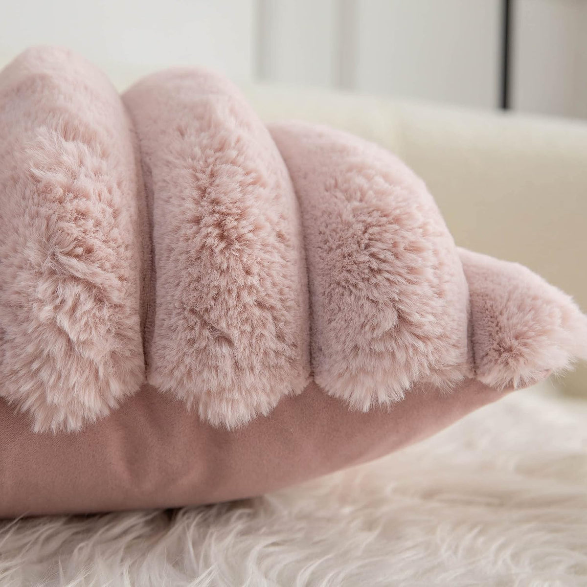 Neelvin Pink Faux Fur Cozy Soft Striped Decorative Throw Pillow Covers 18x18 inch Set of 2,Velvet Pillowcase Cushion Case for Sofa Couch