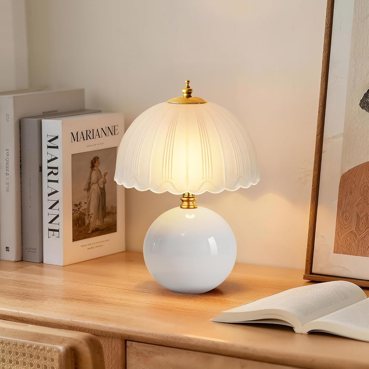 LONRISWAY Mushroom Table Lamp for Bedroom, Small Bedside Ceramic lamp for Living Room Nightstand, Cute Mini Modern Mid-Century Style Lamp, Unique Aesthetic Home Decor Lighting