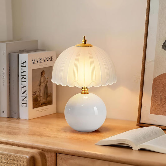 LONRISWAY Mushroom Table Lamp for Bedroom, Small Bedside Ceramic lamp for Living Room Nightstand, Cute Mini Modern Mid-Century Style Lamp, Unique Aesthetic Home Decor Lighting