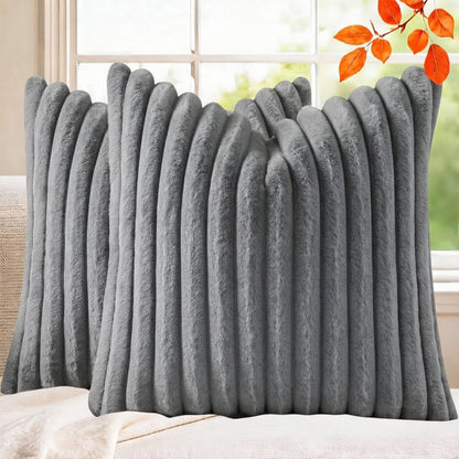Set of 2 Decorative Throw Pillow Covers 18x18, Faux Fur Cream White