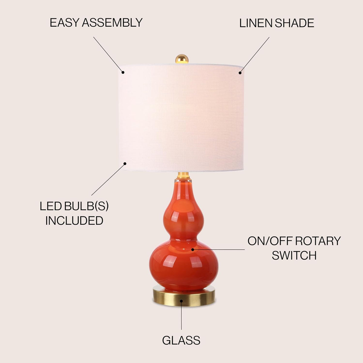 JONATHAN Y Anya Gourd Glass Table Lamp 20.5", Sunset Orange