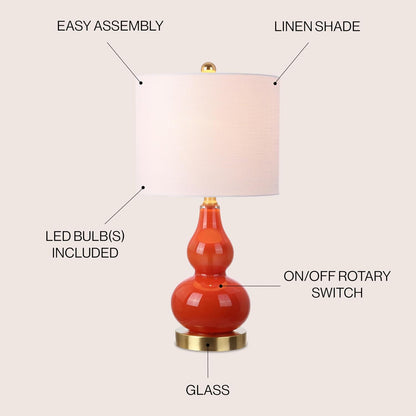 JONATHAN Y Anya Gourd Glass Table Lamp 20.5", Sunset Orange