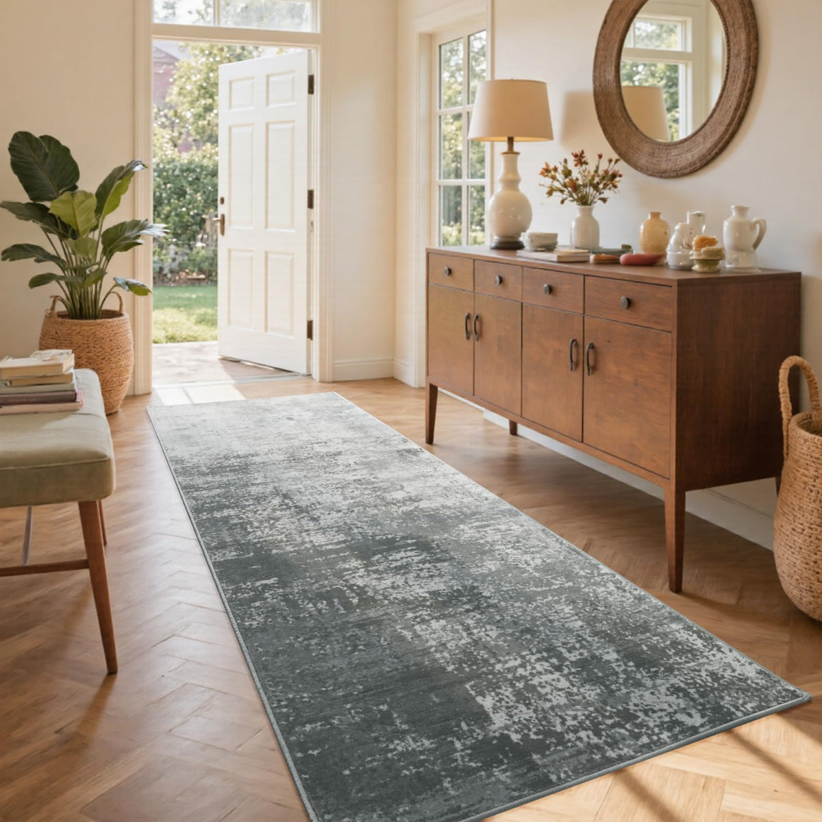 6x9 Ft Abstract Washable Area Rugs for Living Room Blue