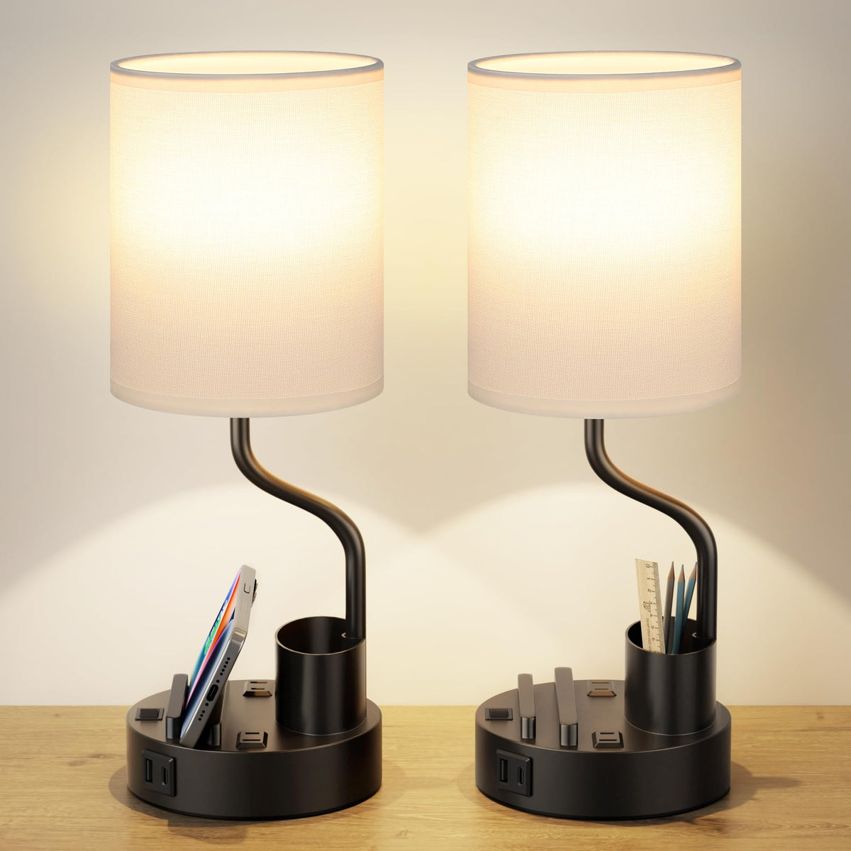 Fenmzee Bedside Lamps for Bedroom Set of 2 - Table Desk Lamp for Nightstand