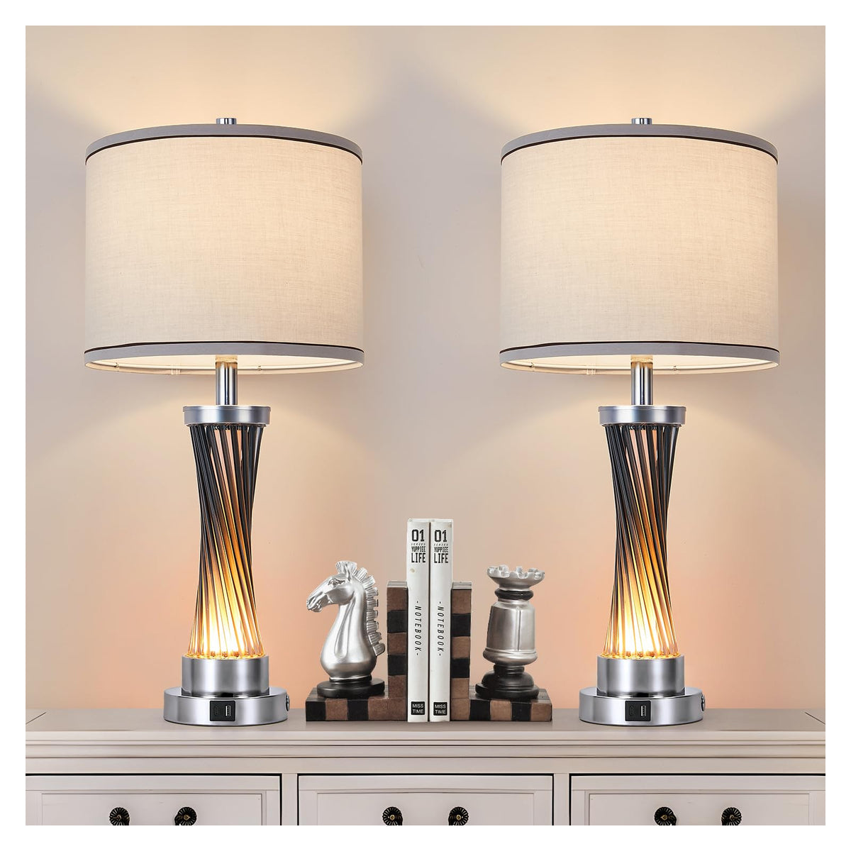 Small Bedside Table Lamp for Bedroom - Reading Desk Lamp with 3 Color Temperatures，15.5" Nightstand Ceramic Lamp with Fabric Shade for Kids Room,Living Room,Dorm,Home Office (White)