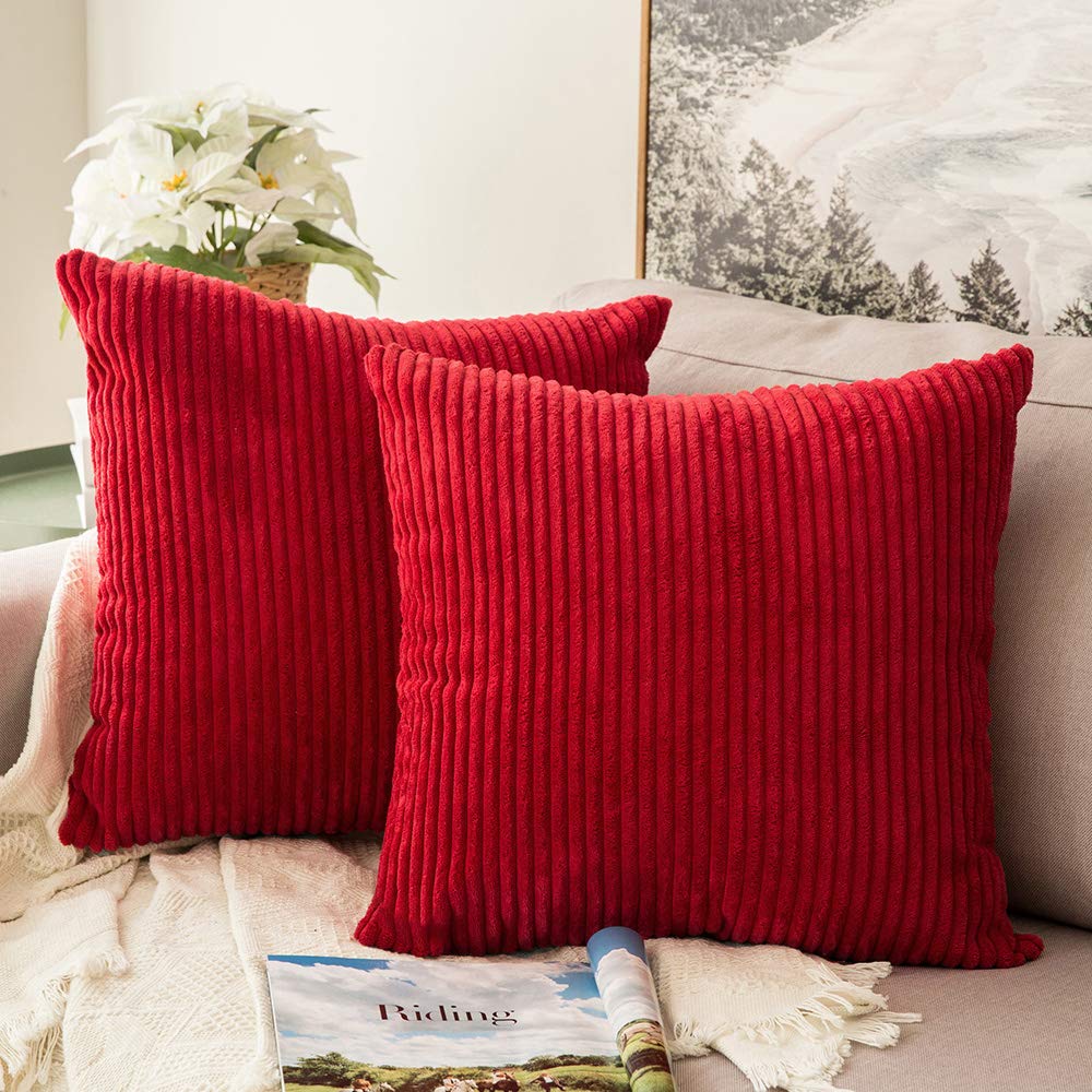 MIULEE Fall Decorative Corduroy Throw Pillow Covers Set of 2 18x18 Orange