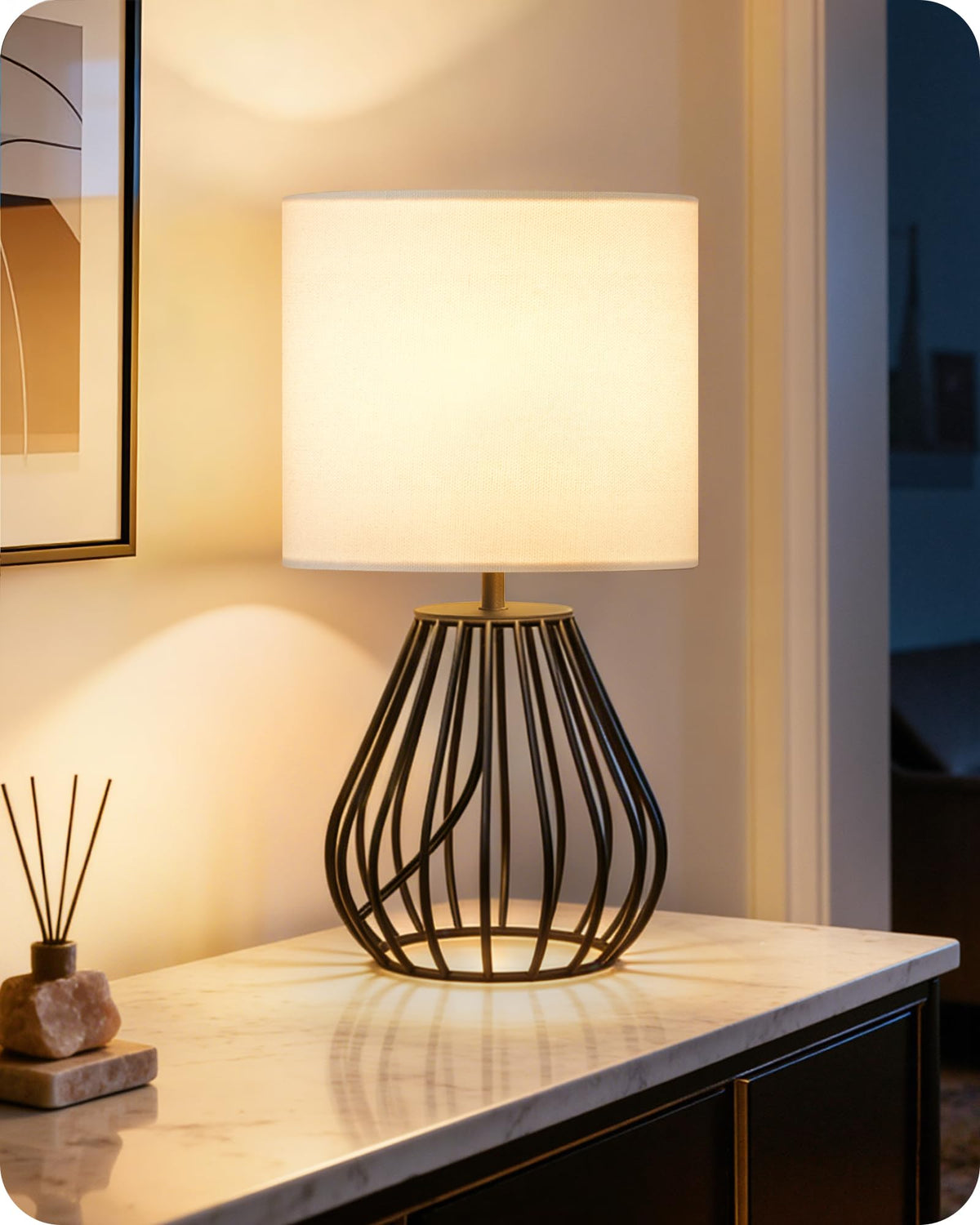 Gold Table Lamp, 12.6 Inch Small Bedside Lamp with 2700K LED Bulb