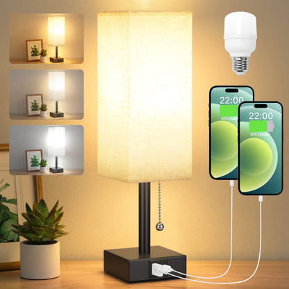 Small Bedside Table Lamp for Bedroom - Desk Lamp For Nightstand, USB C+A