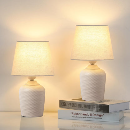 11.8’’ Small Table Lamps Set of 2 for Bedroom Kid’s Room, Beige & White