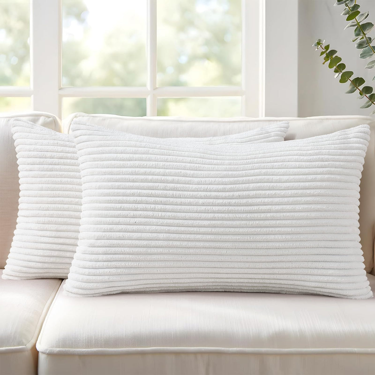 Mecatny Corduroy Fall Throw Pillow Covers 18x18 Set of 2 Olive Green
