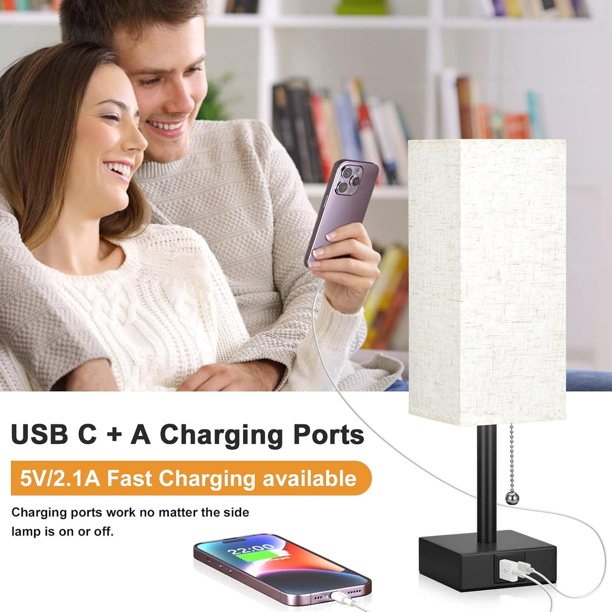Small Bedside Table Lamp for Bedroom - Desk Lamp For Nightstand, USB C+A