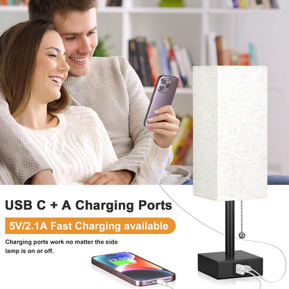 Small Bedside Table Lamp for Bedroom - Desk Lamp For Nightstand, USB C+A
