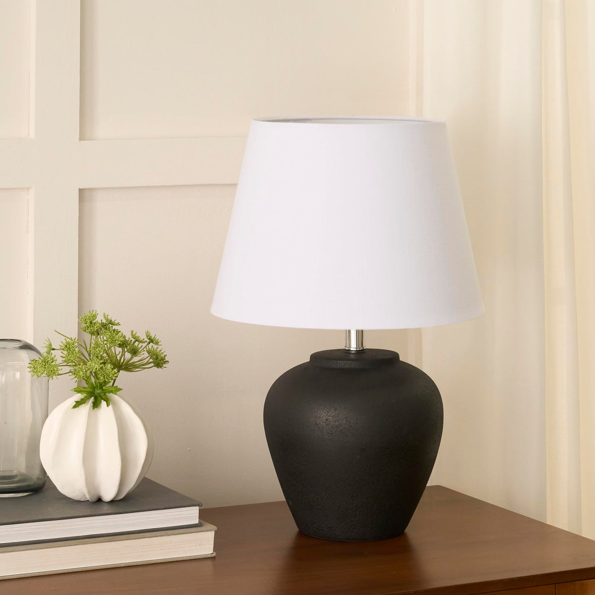 Nourison Home 20" Sand (Light Beige) Neutral Ceramic Table Lamp with Fabric Shade, Bedside Nightstand Lamp for Bedroom, Living Room, Entryway