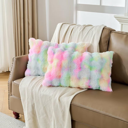 Cheetah Print Faux Fur Fluffy Pillowcases,Plush Soft Throw Pillow Covers, Fuzzy Decorative Leopard Print Pillow Cases, Furry Brown Leopard Cushion Covers for Couch Sofa-18x18 inch Set of 2