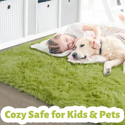 Amdrebio Grass Green Fluffy Area Rug 4x6 for Bedroom Classroom Living Room