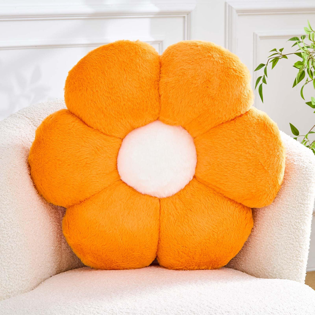 Kcvvcr Pink Flower Pillow, Cute Decorative Flower Shaped Throw Pillow with Faux Rabbit Fur, 14.9" Soft Flower Plush Throw Pillow Floor Pillows Room Décor for Bedroom Living Room