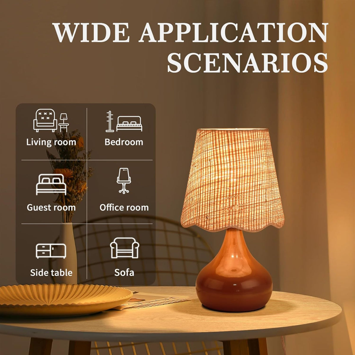 Ziqqeelam Brown Small Bedside Table Lamp for Bedroom, Farmhouse Bedroom Lamps for Nightstand, Rattan Lamp Shade Table Lamps for Small Spaces for Kitchen Counter, Home Office, Living Room, Kids Dorm