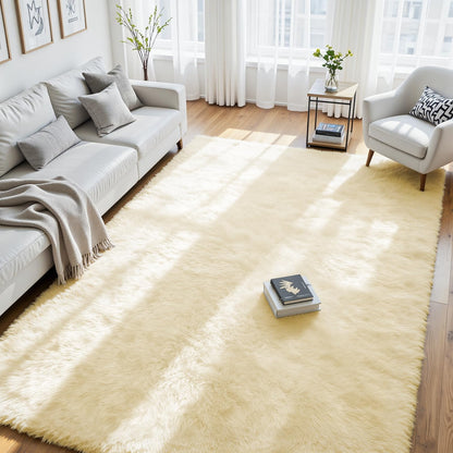 8x10 Fluffy Area Rug for Living Room: Non-Slip Grey Camel Bedroom Carpet