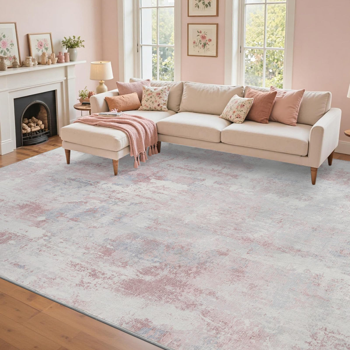 6x9 Ft Abstract Washable Area Rugs for Living Room Blue