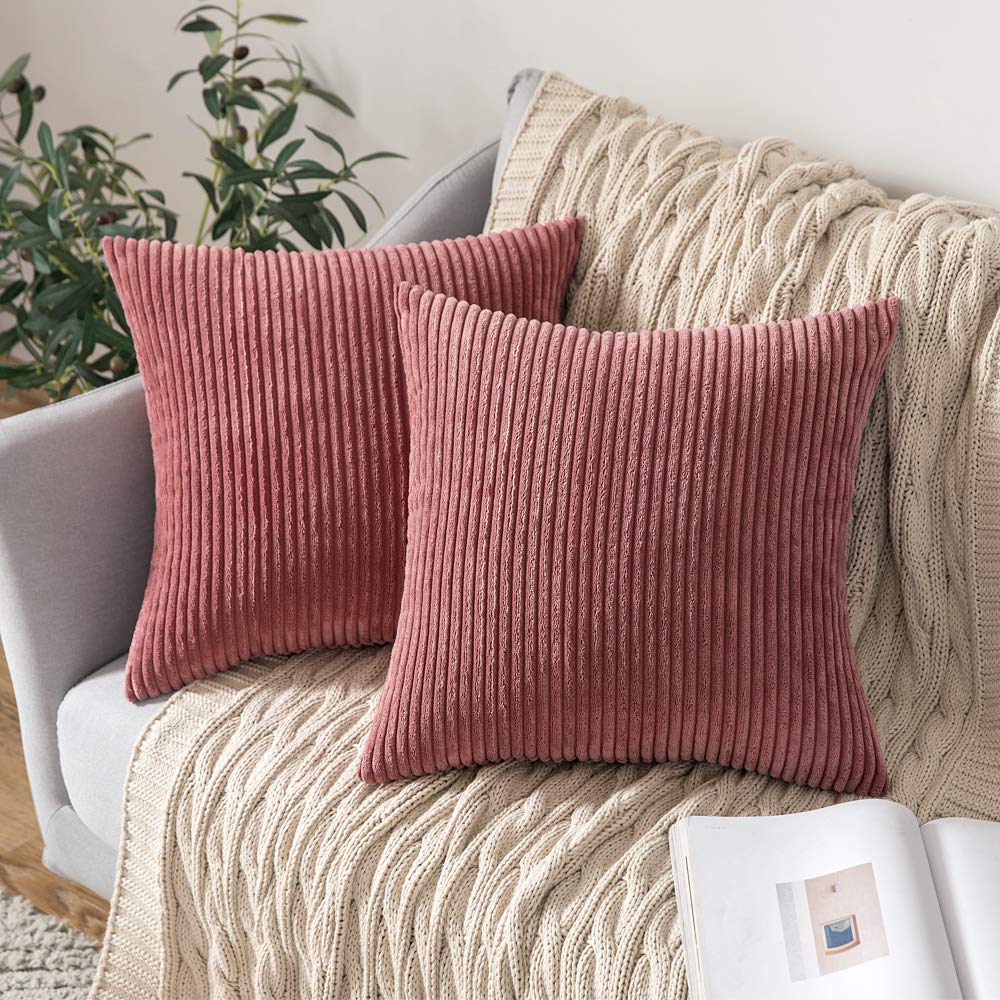 MIULEE Fall Decorative Corduroy Throw Pillow Covers Set of 2 18x18 Orange