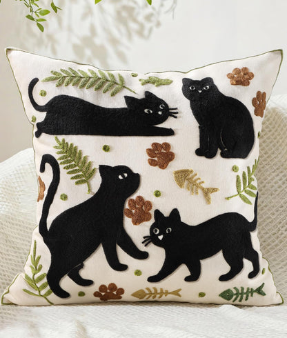 Animal Embroidered Throw Pillow Cover 18x18 Inch, Floral Birds