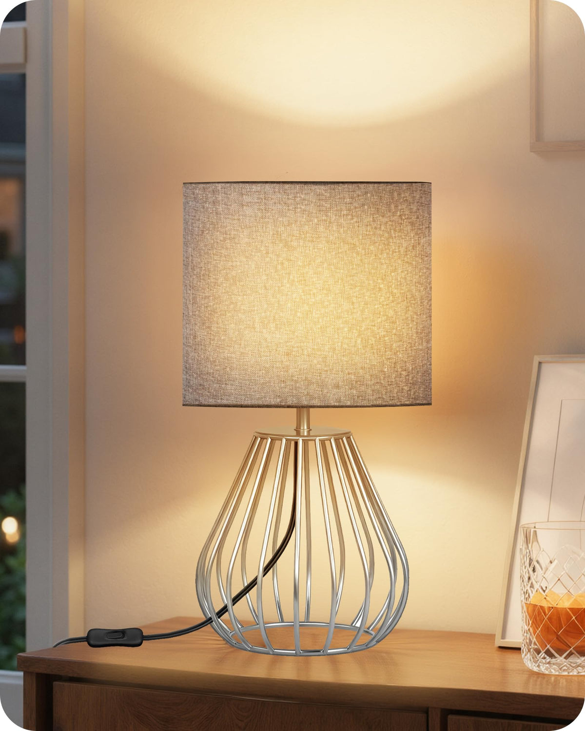 Gold Table Lamp, 12.6 Inch Small Bedside Lamp with 2700K LED Bulb