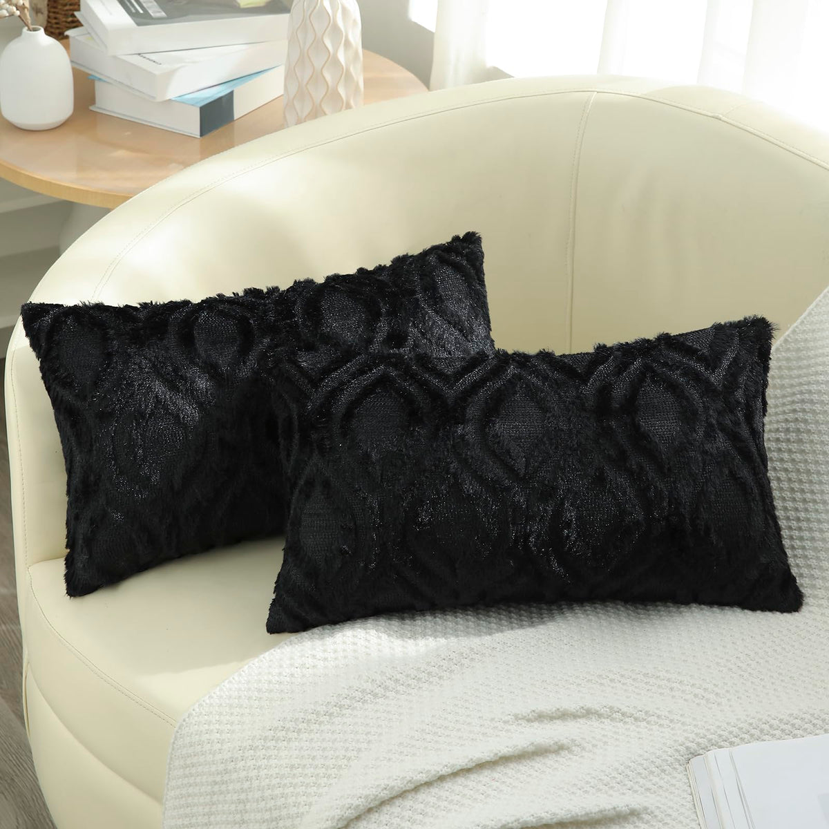 decorUhome Faux Fur Plush Soft Beige Throw Pillow Covers 18x18 Set of 2