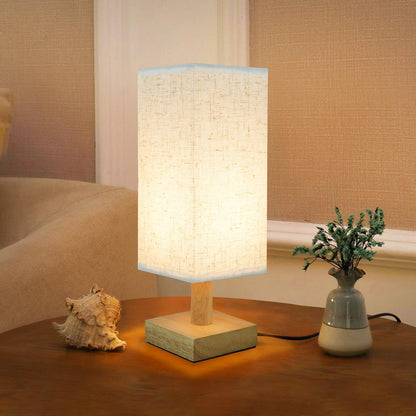 Small Bedside Night Table Lamp for Bedroom, Minimalist Nightstand Lamp with Round Fabric Linen Shade, Study Reading Desk Lamp for Kids Room, Living Room, College Dorm, Home, Office