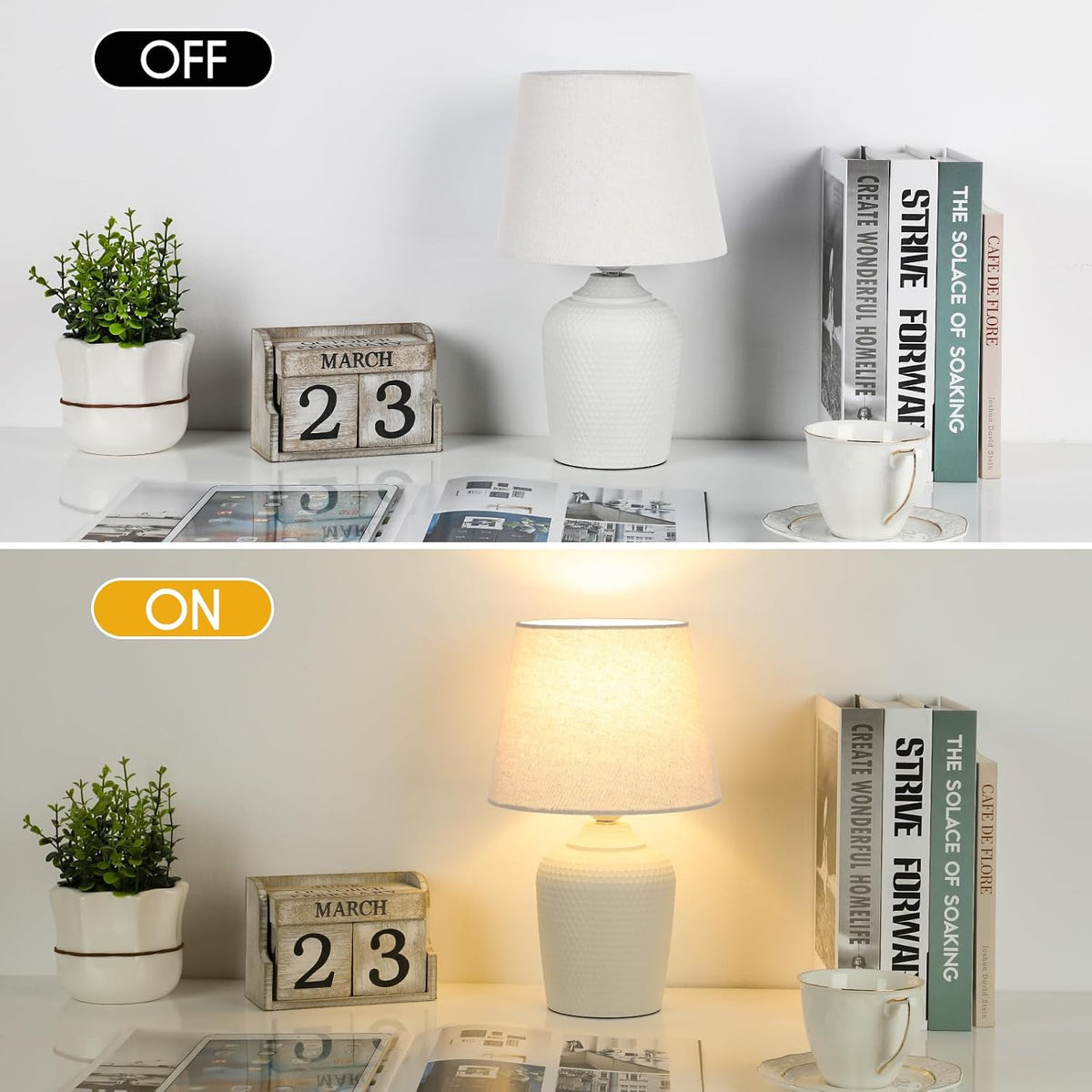 11.8’’ Small Table Lamps Set of 2 for Bedroom Kid’s Room, Beige & White