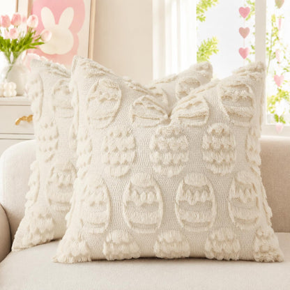 decorUhome Faux Fur Plush Soft Beige Throw Pillow Covers 18x18 Set of 2