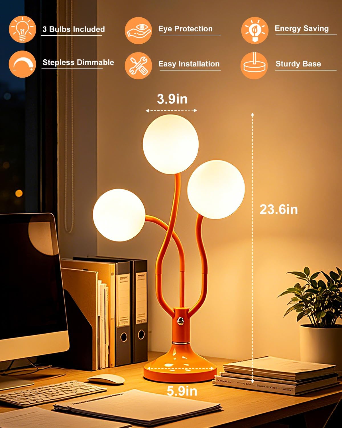 Globe Orange Table Lamp Dimmable Magic DIY Arms G9 Bulbs Included