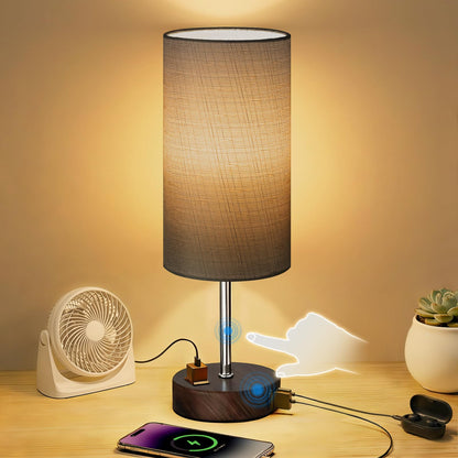 Table Lamp for Bedroom, High-Sensitivity Touch, AC Outlet, USB A+C