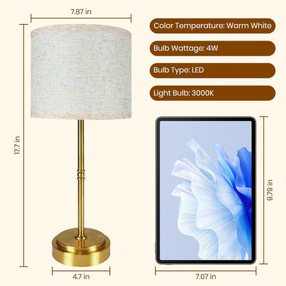 AWOKE 17.7-Inch Tall Cordless Table Lamp, 7500mAh Long-Lasting Battery Operated Light, Stepless Dimmable 3000K Warm Desk Lamp with Easy-Assembly DIY Fabric Shade for Bedroom and Nightstand