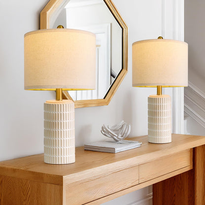 PoKat 20.75" Small Modern Ceramic Table Lamps Set of 2 for Bedroom, White