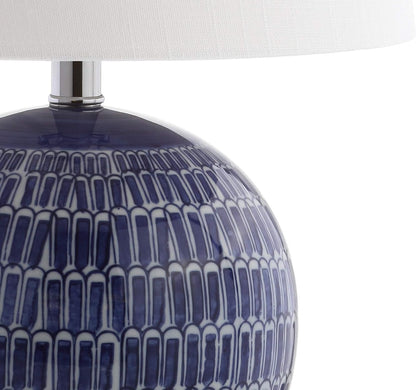 JONATHAN Y Ronald 21" Ceramic Scallop Sphere Table Lamp, Navy