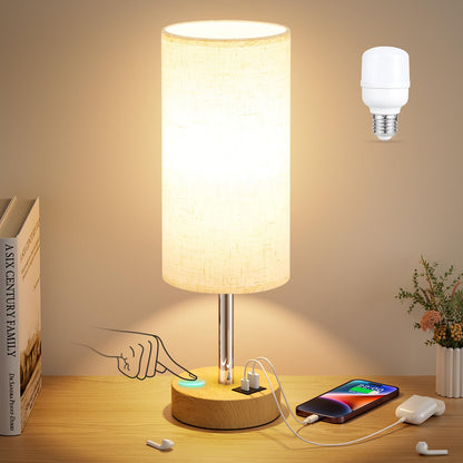 Dicoool Bedside Table Lamp for Bedroom - 3-Way Dimmable Touch Lamp, USB A+C