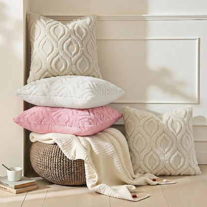 decorUhome Faux Fur Plush Soft Beige Throw Pillow Covers 18x18 Set of 2