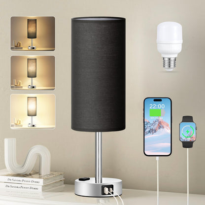 Fenmzee Bedside Table Lamp for Bedroom - Dimmable Touch, USB A+C, AC Outlet