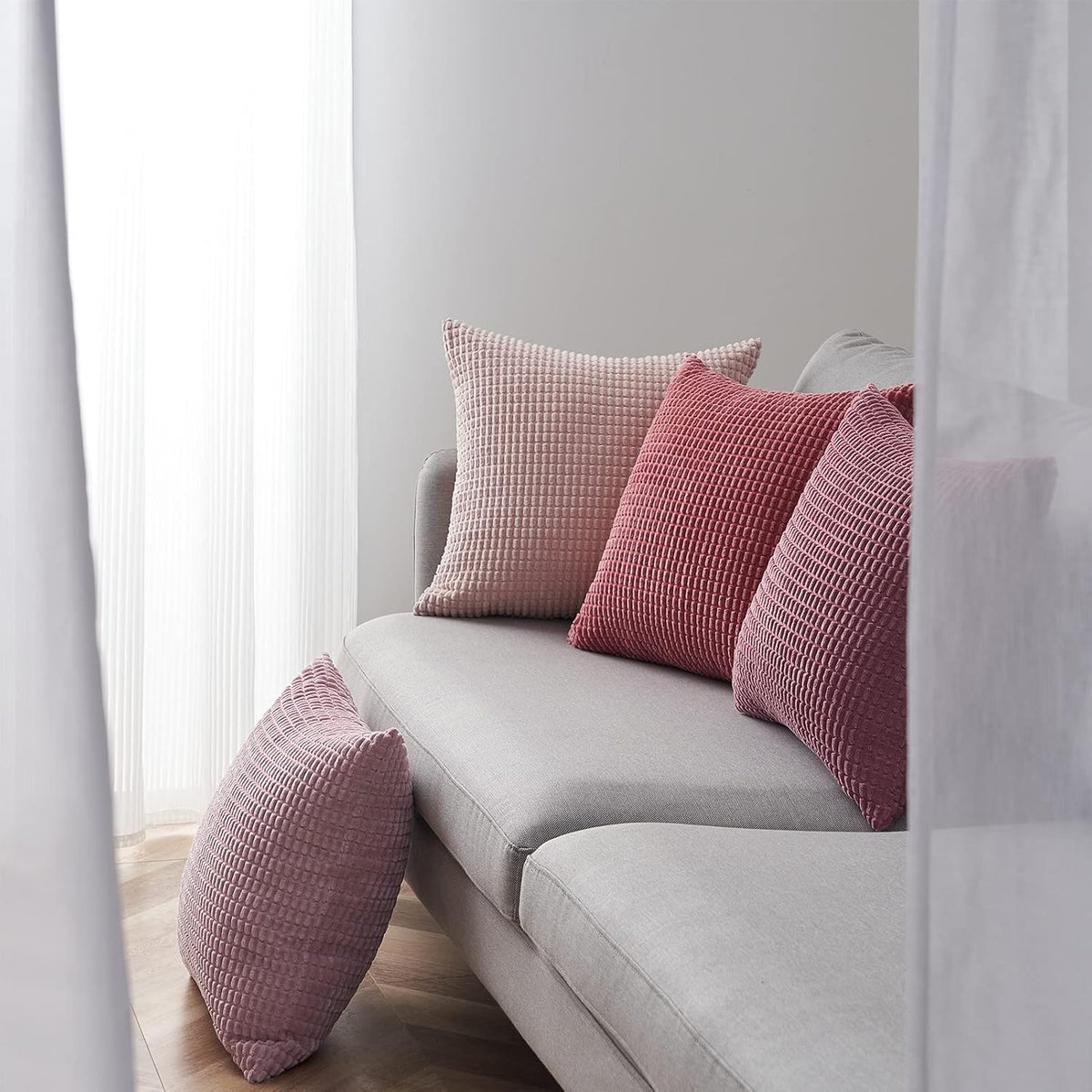 Topfinel Aesthetic Pink Room Decor Throw Pillows Covers for Couch Living Room Bedroom, Coquette Room Decorative Fluffy Corduroy Cushion Cover 18x18 Inch Set of 4 (Blush/Rose/Hot Pink)