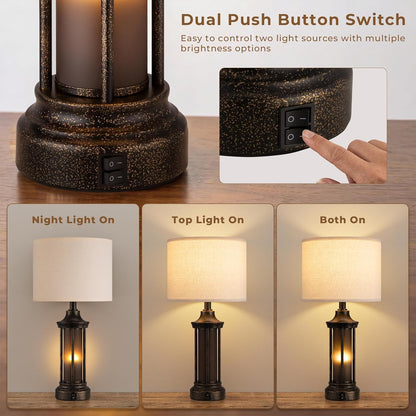 Seealle 24" Farmhouse Table Lamps for Living Room, Bedside Lamps Set of 2