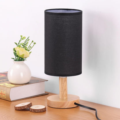 Small Bedside Night Table Lamp for Bedroom, Minimalist Nightstand Lamp with Round Fabric Linen Shade, Study Reading Desk Lamp for Kids Room, Living Room, College Dorm, Home, Office